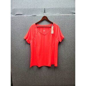 Livi Active Womens Bright Coral Short Sleeve V-Neck Activewear Top 14/16 100% Po